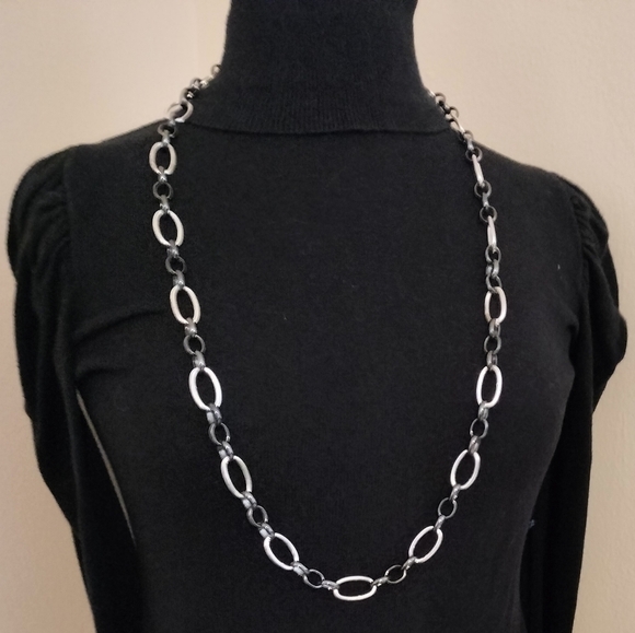 Liz Claiborne Open Oval. Silver Tone Long Chain Link Necklace 38" - Picture 1 of 8
